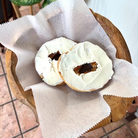 Bagel served with butter, peanut butter, or plain cream cheese