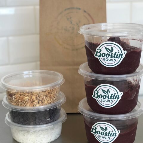 Frozen acai base with space for custom toppings in a home kit